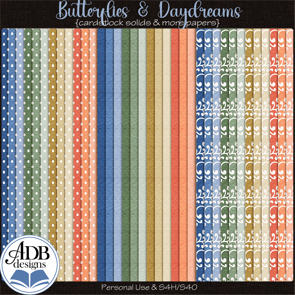 Butterflies & Daydreams Solid & Patterned Papers by ADB Designs