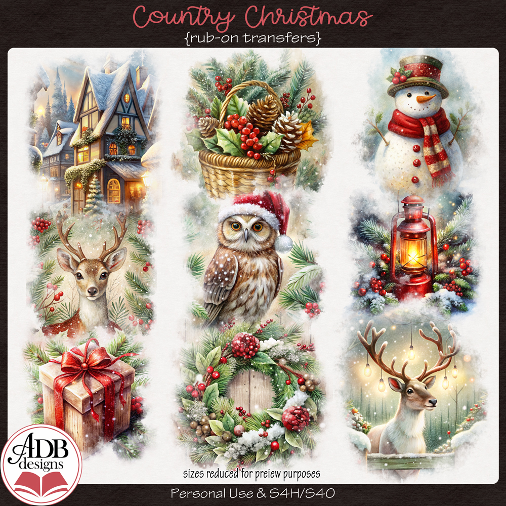 Country Christmas Rub-On Transfers by ADB Designs