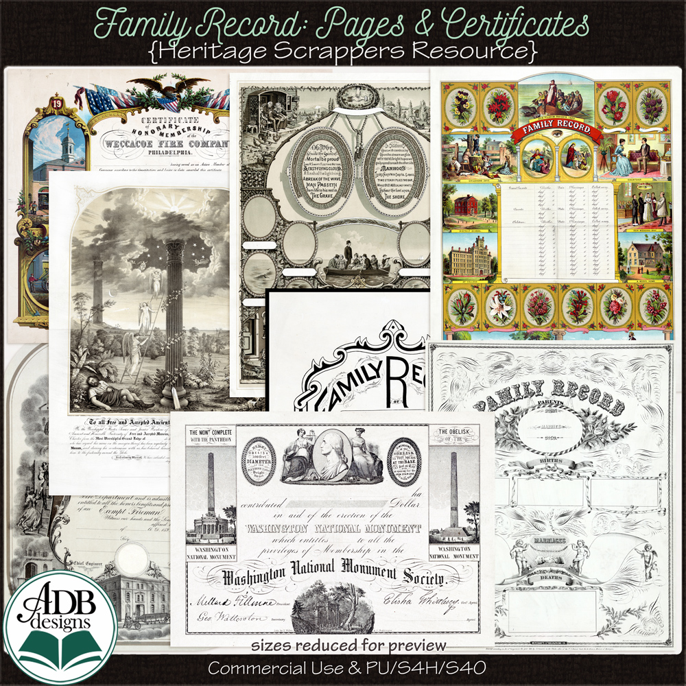 Heritage Resource Family Record Pages & Certificates by ADB Designs CU/PU