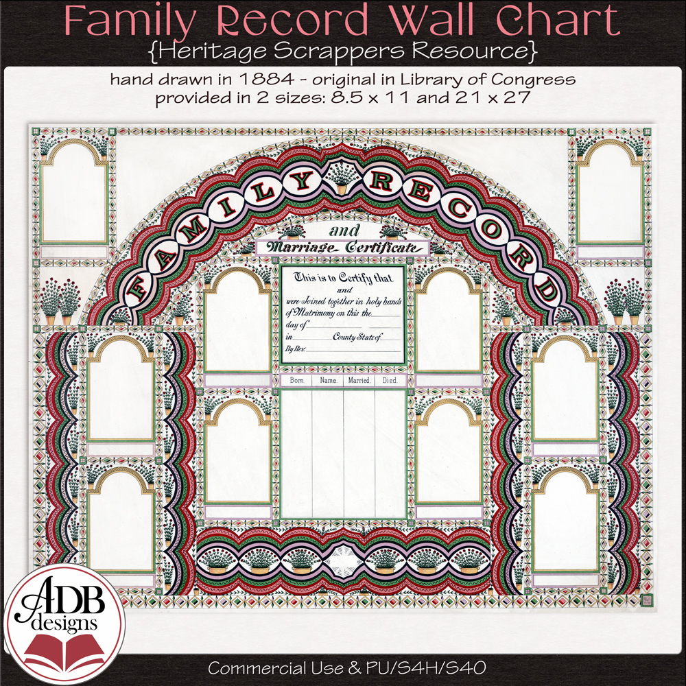 Heritage Resource Family Record: Hand Drawn 1884 Certificates by ADB Designs CU/PU