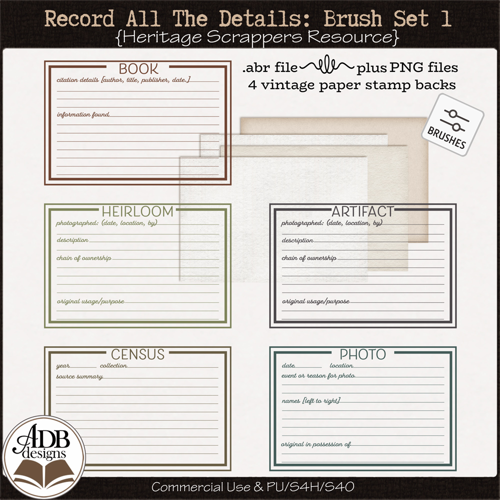 Heritage Resource Record The Details Brushes Vol 01 by ADB Designs CU/PU