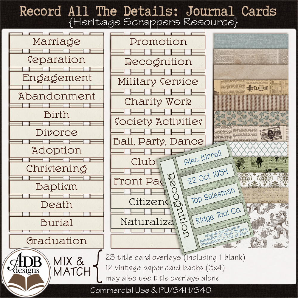 Heritage Resource Record The Details Journal Cards by ADB Designs CU/PU