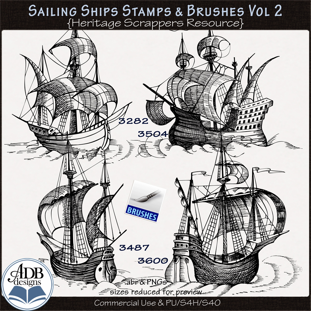 Heritage Resource Sailing Ships Stamps & Brushes Set 02 by ADB Designs CU/PU