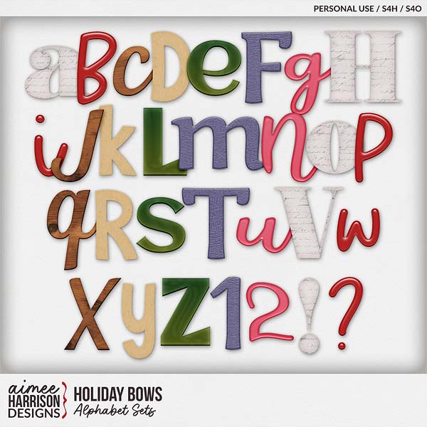Holiday Bows Alphabet Sets by Aimee Harrison