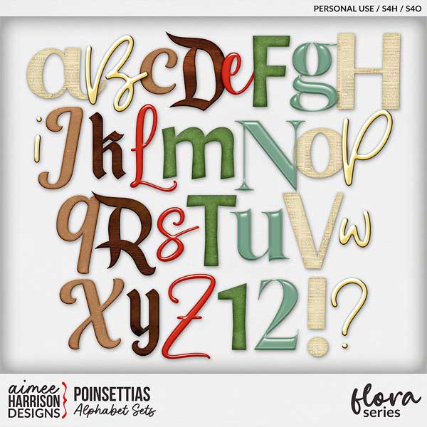 Poinsettias Alphabet Sets by Aimee Harrison
