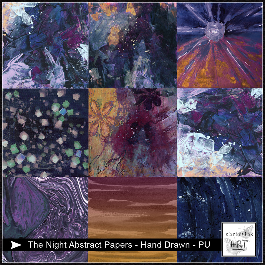 The Night Abstract Papers hand drawn by Christine Art