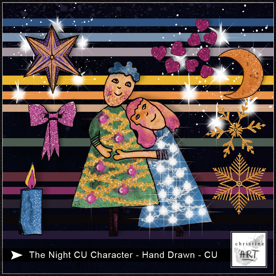 The Night CU Character with glitter hand drawn by Christine Art