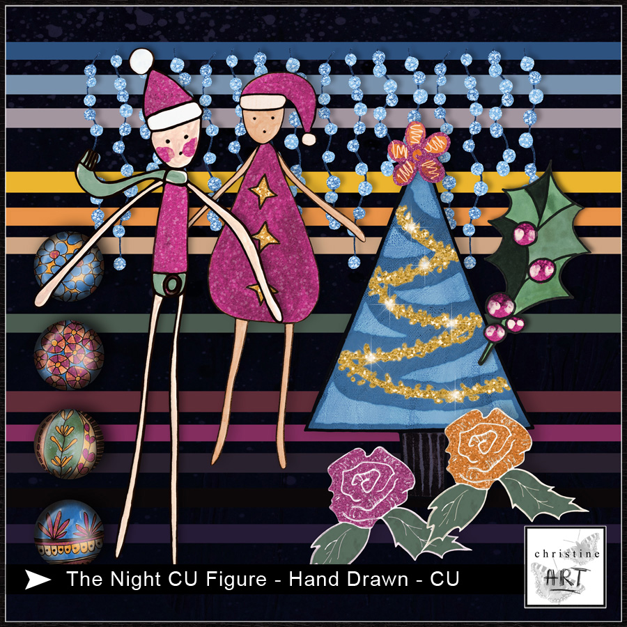The Night CU Figure with glitter hand drawn by Christine Art