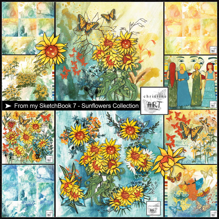 Sunflowers Collection hand drawn by Christine Art