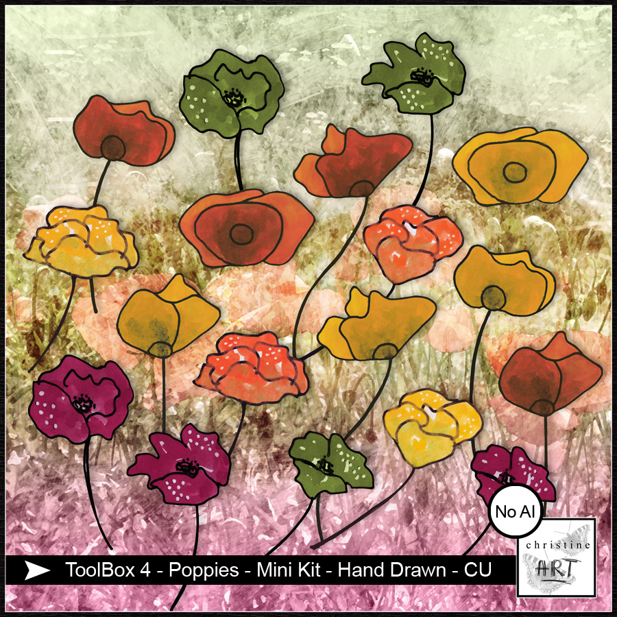 ToolBox4 CU Poppies Mini Kit hand drawn by Christine Art