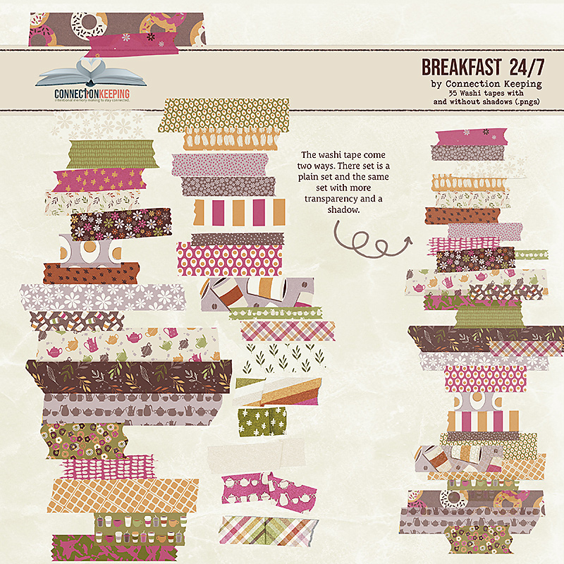 Digital Scrapbook Pack, Breakfast 247 Washi Tapes by Connection Keeping
