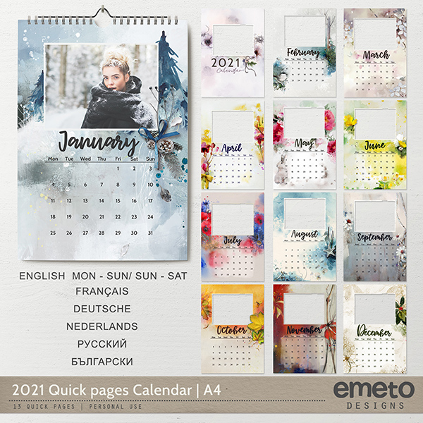2021 Quick pages Calendar | A4 Format