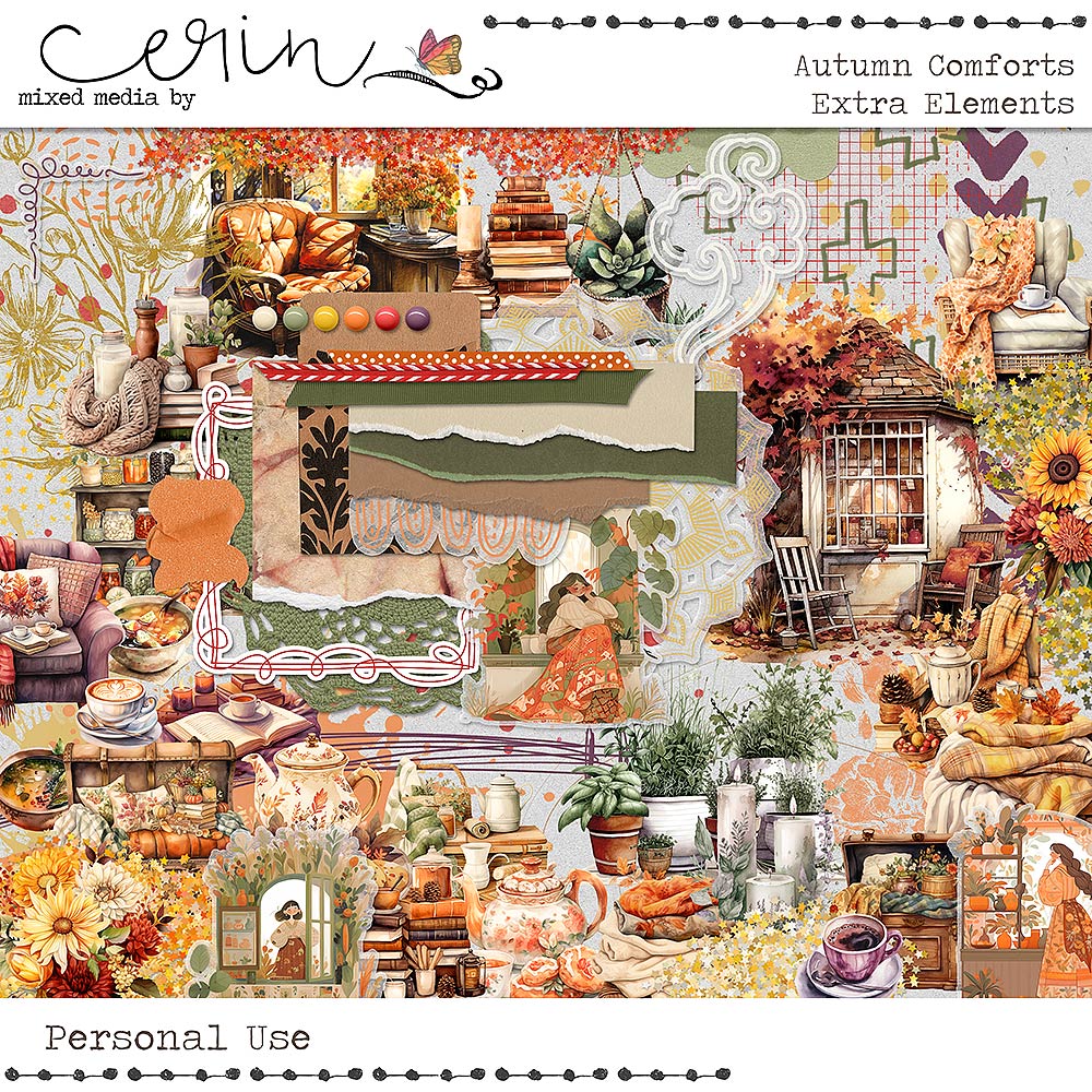 Autumn Comforts: Extra Elements by Mixed Media by Erin 