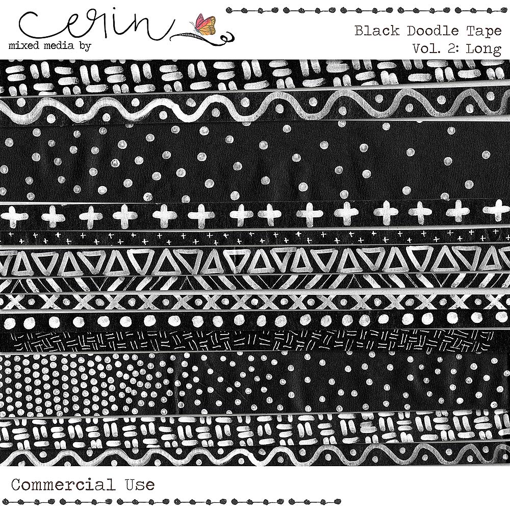 Black Doodled Tape Vol 2: Long (CU) by Mixed Media by Erin