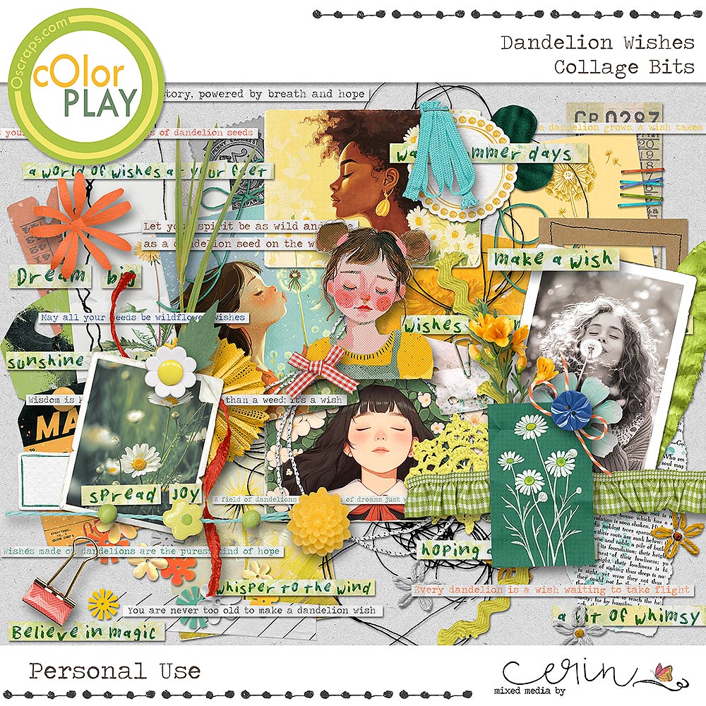 Dandelion Wishes {Collage Bits} by Mixed Media by Erin