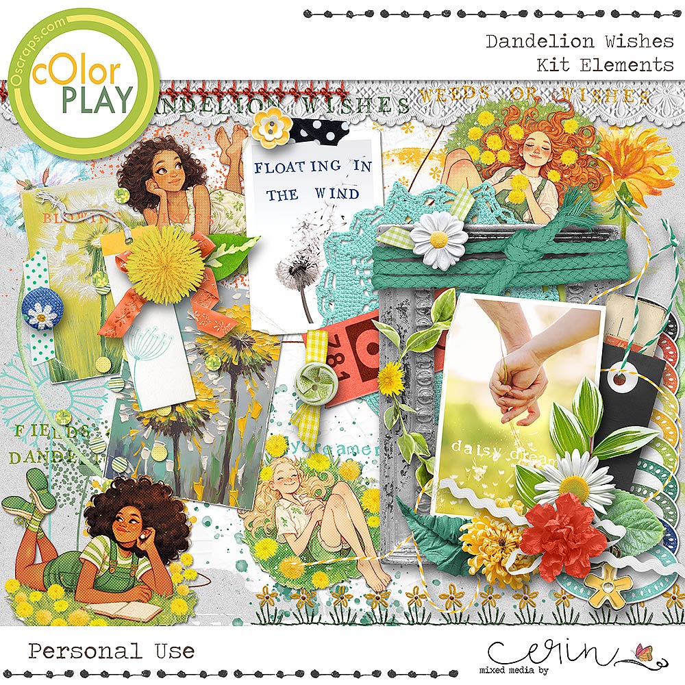 Dandelion Wishes {Kit Elements} by Mixed Media by Erin