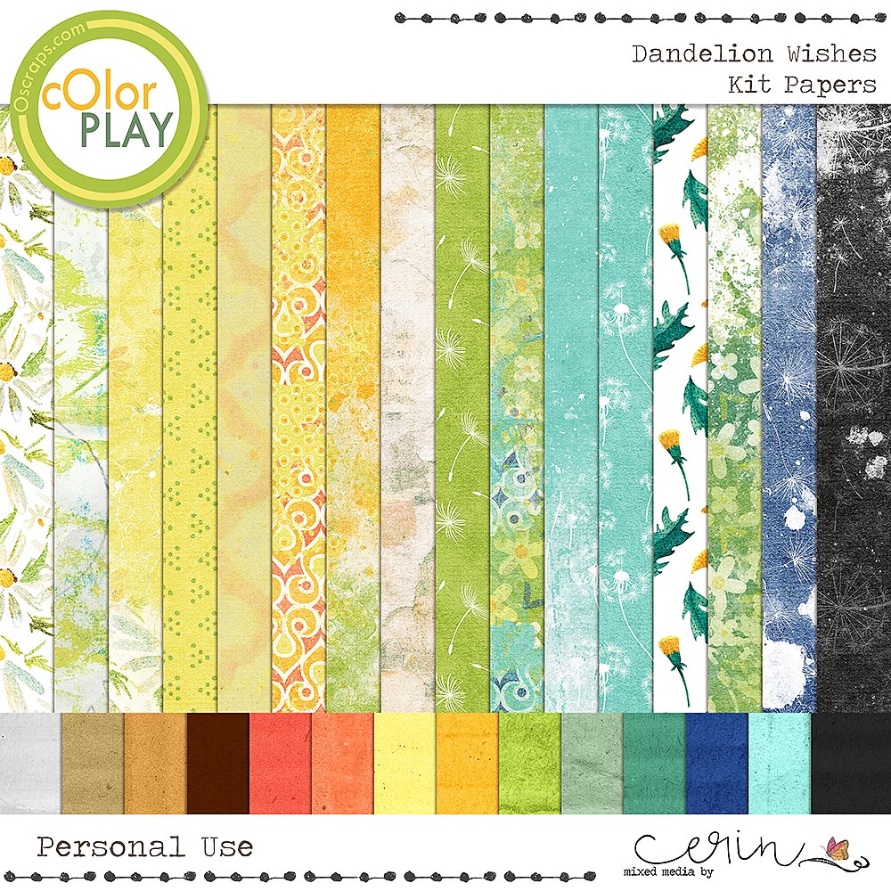 Dandelion Wishes {Kit Papers} by Mixed Media by Erin