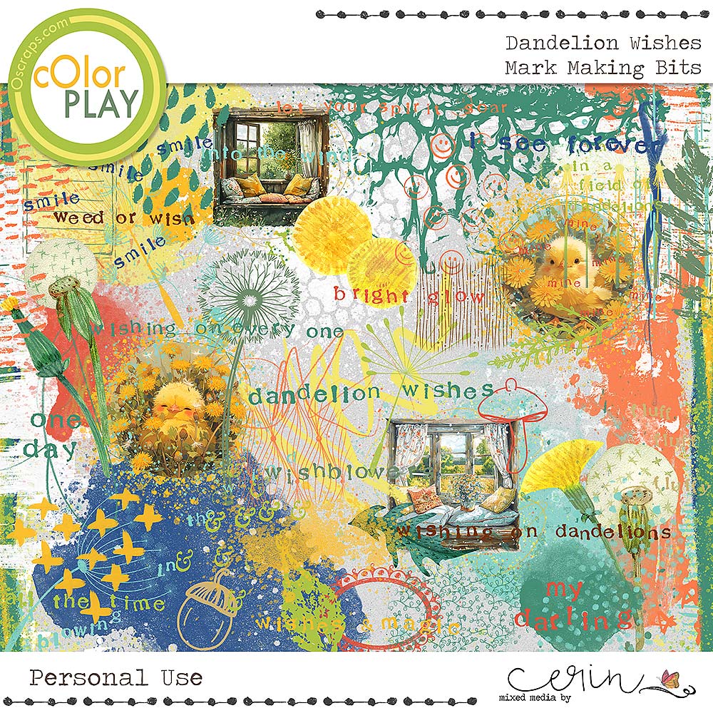 Dandelion Wishes {Mark Making Bits} by Mixed Media by Erin