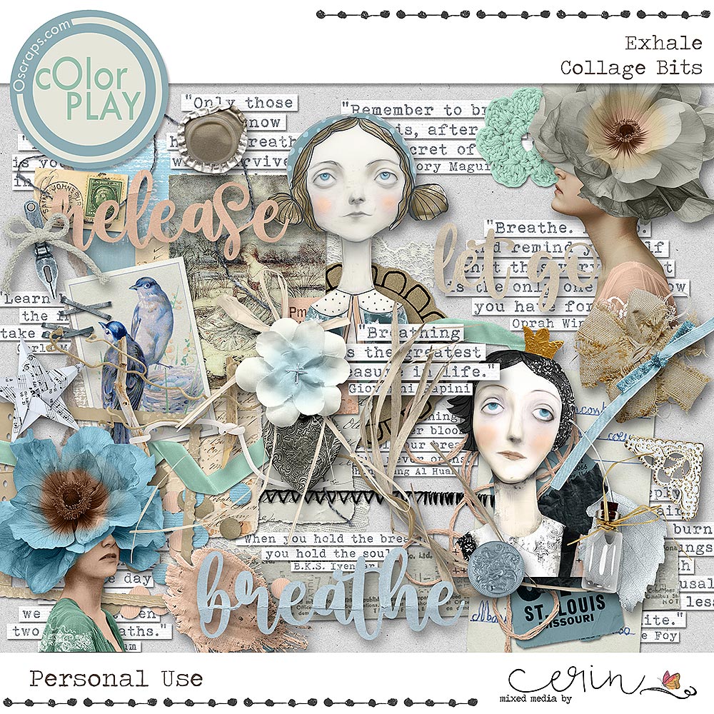 Exhale {Collage Bits} by Mixed Media by Erin