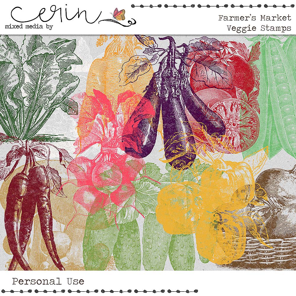 Farmer's Market Veggie Stamps by Mixed Media by Erin 