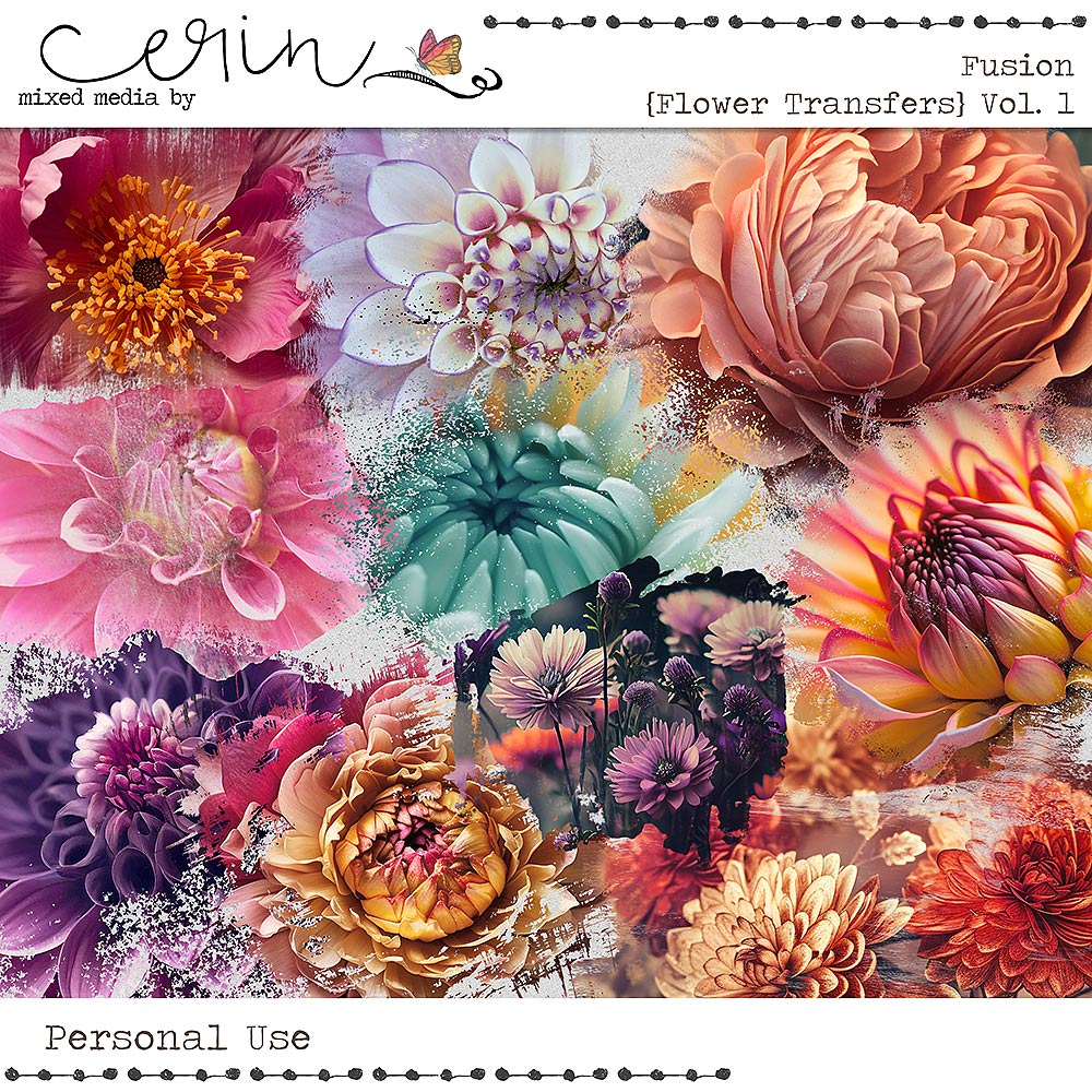 Fusion {Flower Transfers Vol 1} by Mixed Media by Erin