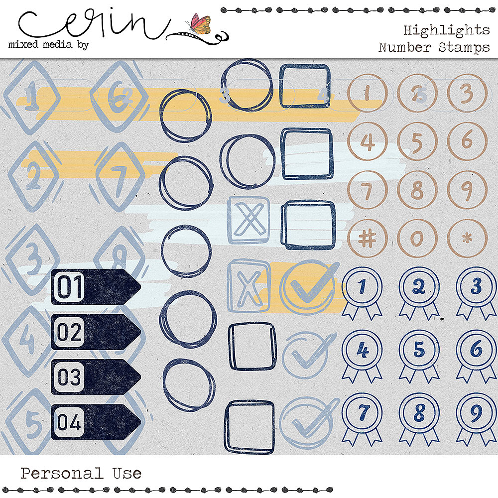 Highlights {Number Stamps} by Mixed Media by Erin