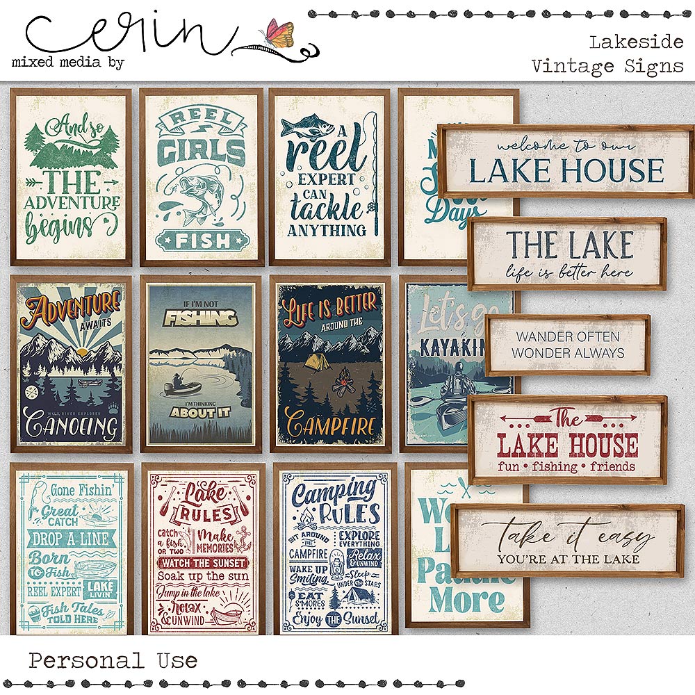 Lakeside: Vintage Signs by Mixed Media by Erin