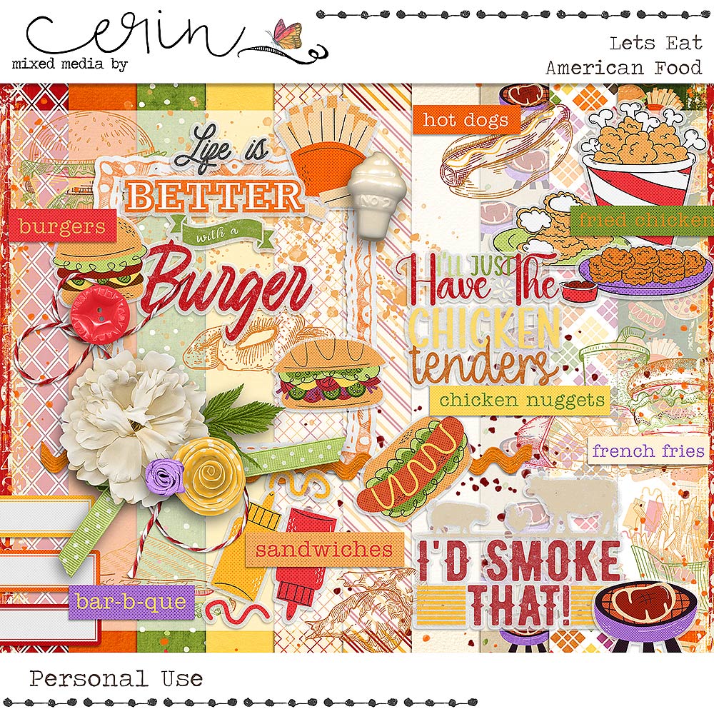 Lets Eat: American Food {Mini Kit} by Mixed Media by Erin