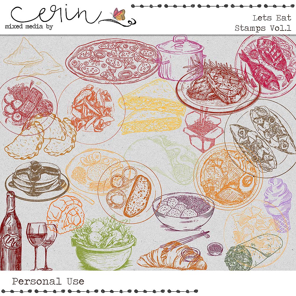 Lets Eat {Stamps Vol 1} by Mixed Media by Erin