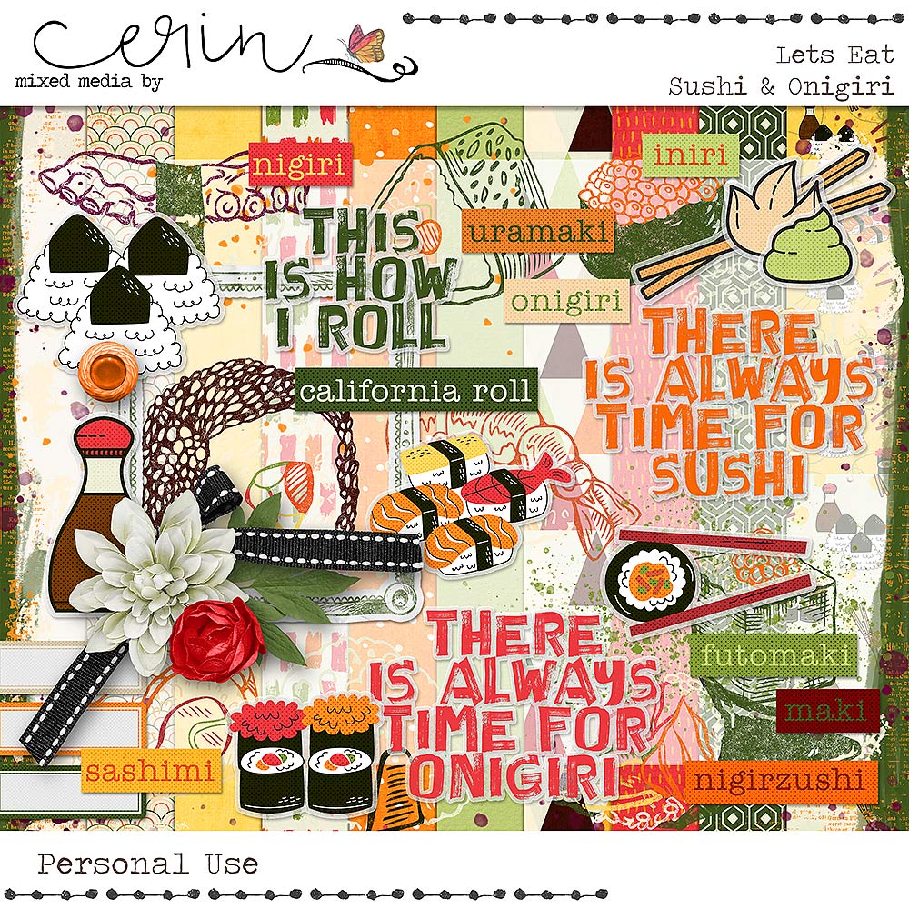 Lets Eat: Sushi & Onigiri {Mini Kit} by Mixed Media by Erin