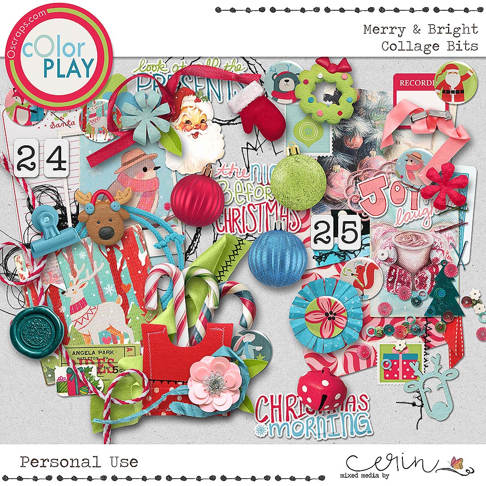 Merry & Bright {Collage Bits} by Mixed Media by Erin