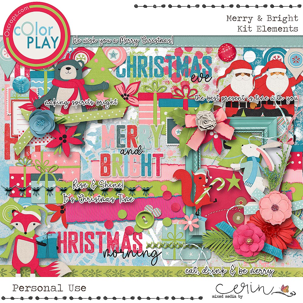 Merry & Bright {Kit Elements} by Mixed Media by Erin