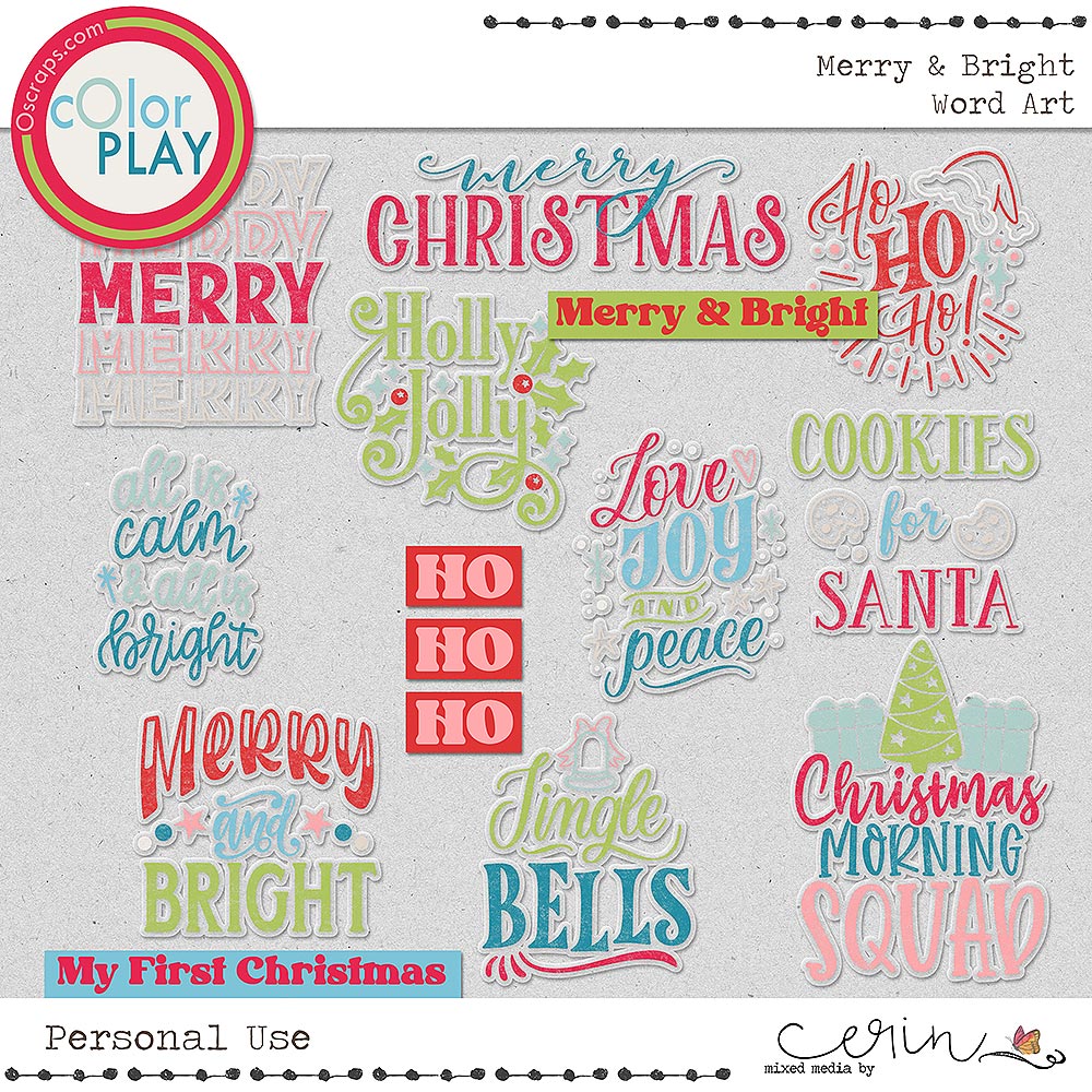 Merry & Bright {Word Art} by Mixed Media by Erin