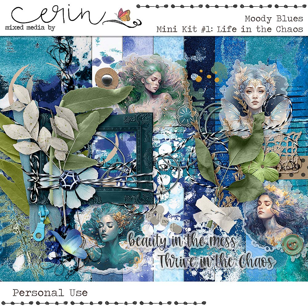 Moody Blues {Mini Kit 01} Life in the Chaos by Mixed Media by Erin