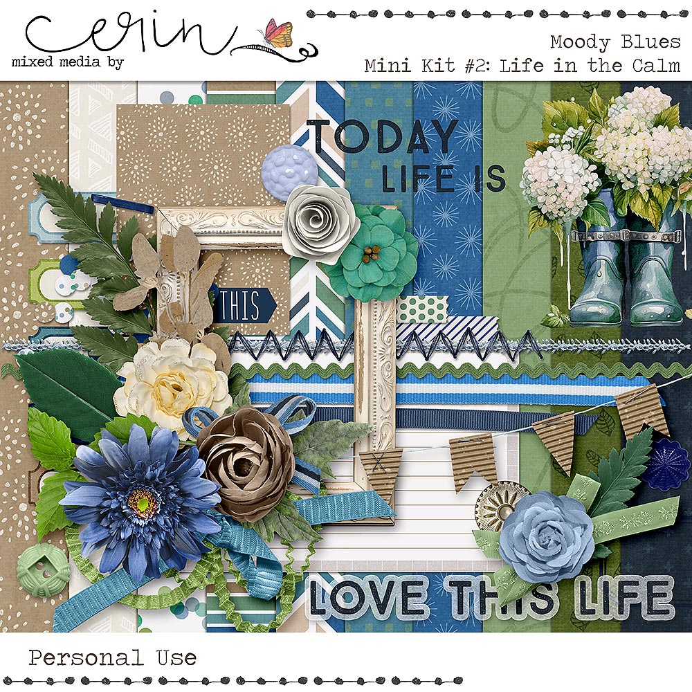 Moody Blues {Mini Kit 02} Life in the Calm by Mixed Media by Erin