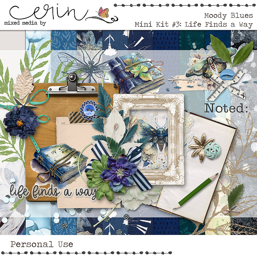 Moody Blues {Mini Kit 03} Life Finds a Way by Mixed Media by Erin