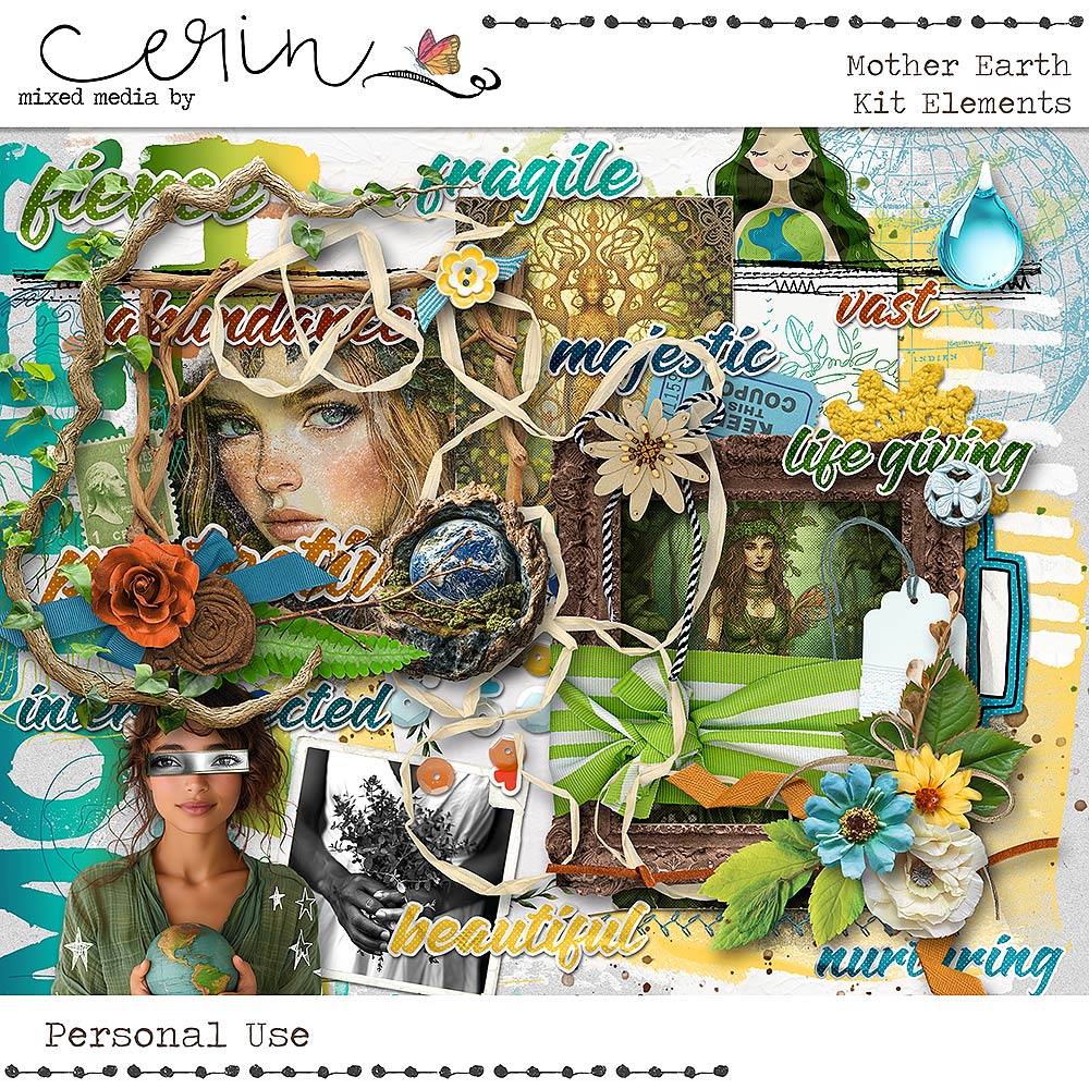 Mother Earth {Kit Elements} by Mixed Media by Erin