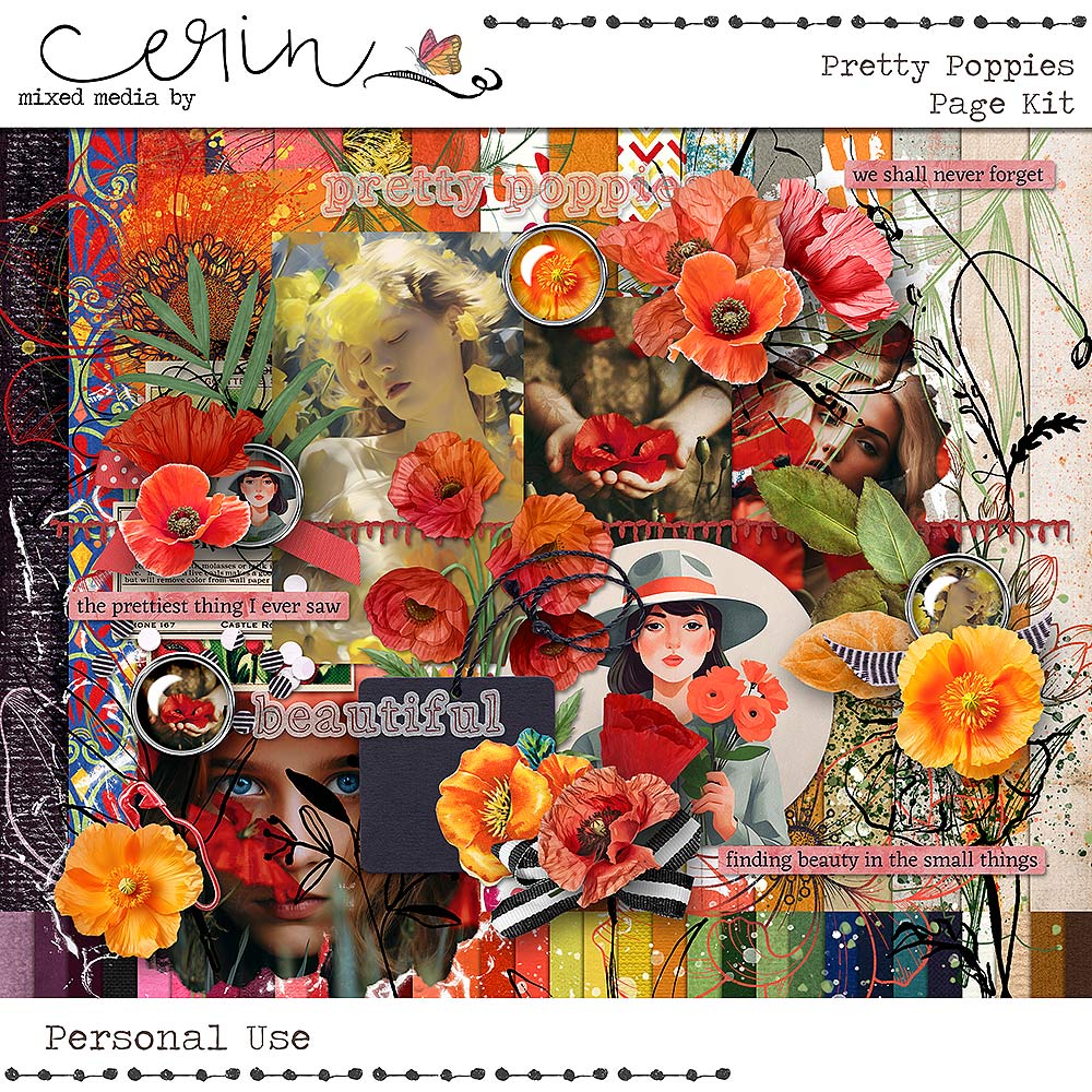 Pretty Poppies {Page Kit} by Mixed Media by Erin