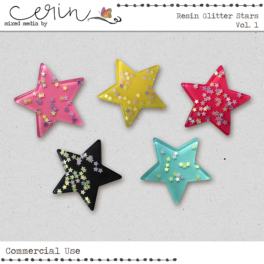 Resin Glitter Stars Vol 1 (CU)  by Mixed Media by Erin
