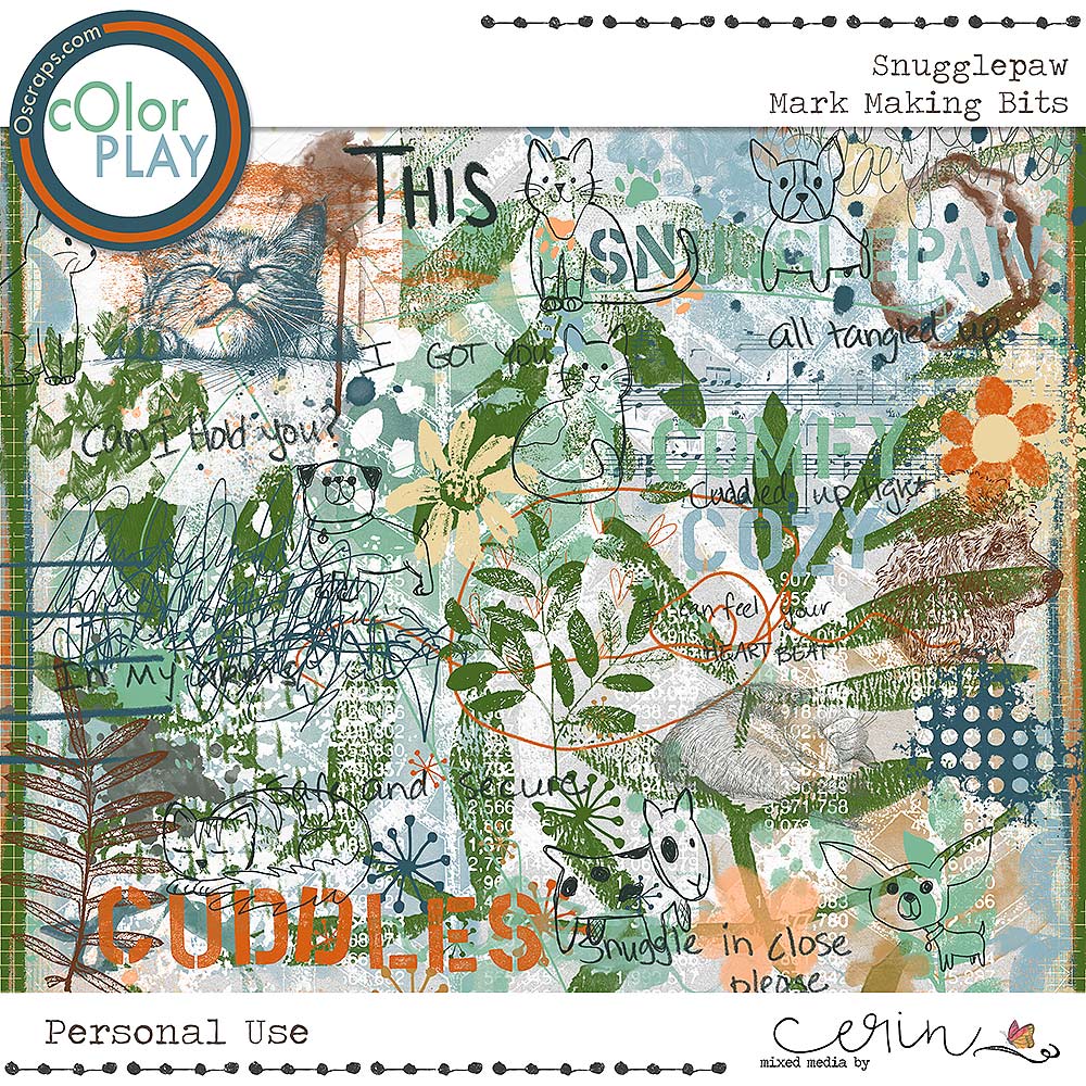 Snugglepaw {Mark Making Bits} by Mixed Media by Erin