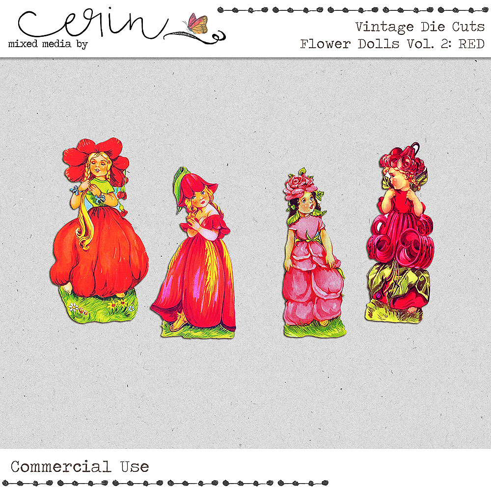 Vintage Die Cut Flower Dolls Vol 2 (CU) by Mixed Media by Erin