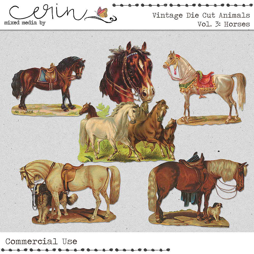 Vintage Die Cut Animals Vol 3: Horses (CU) by Mixed Media by Erin 