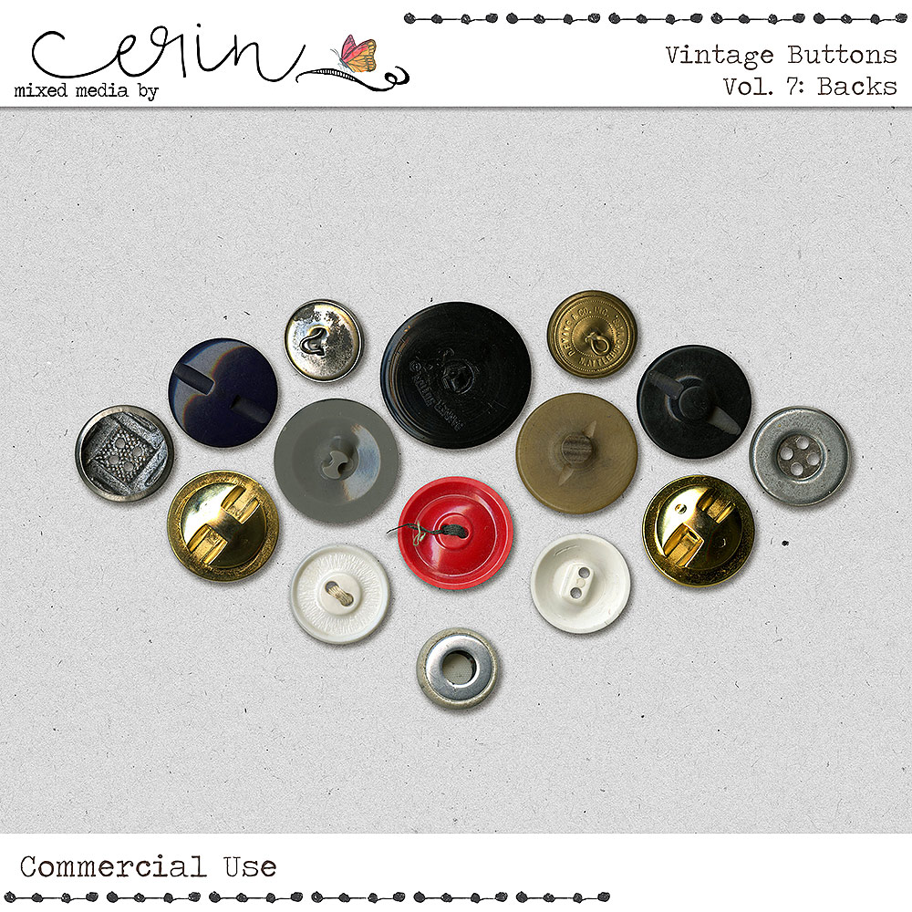Vintage Buttons Vol 7: Backs (CU) by Mixed Media by Erin 