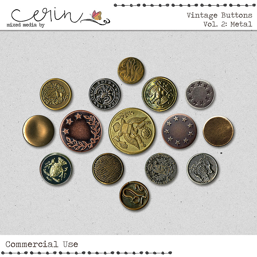 Vintage Buttons Vol 2: Metal (CU) by Mixed Media by Erin