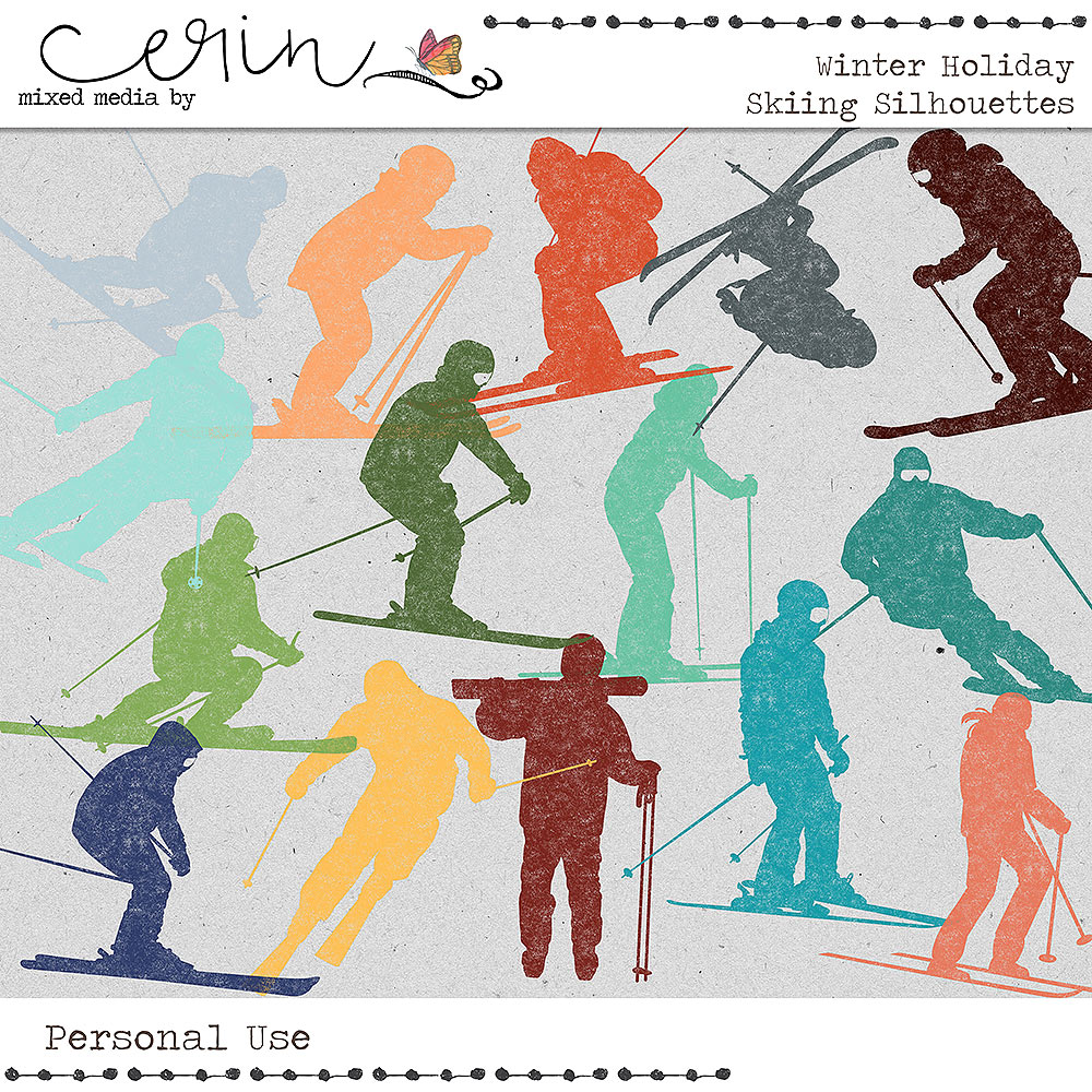 Winter Holiday {Skiing Silhouettes}  by Mixed Media  by Erin
