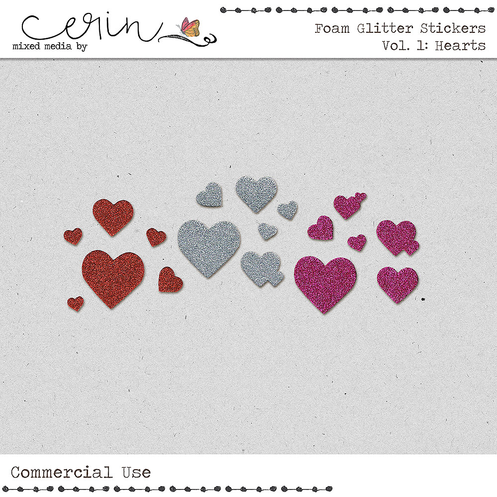 Foam Glitter Stickers Vol 1: Hearts (CU) Name by Mixed Media by Erin