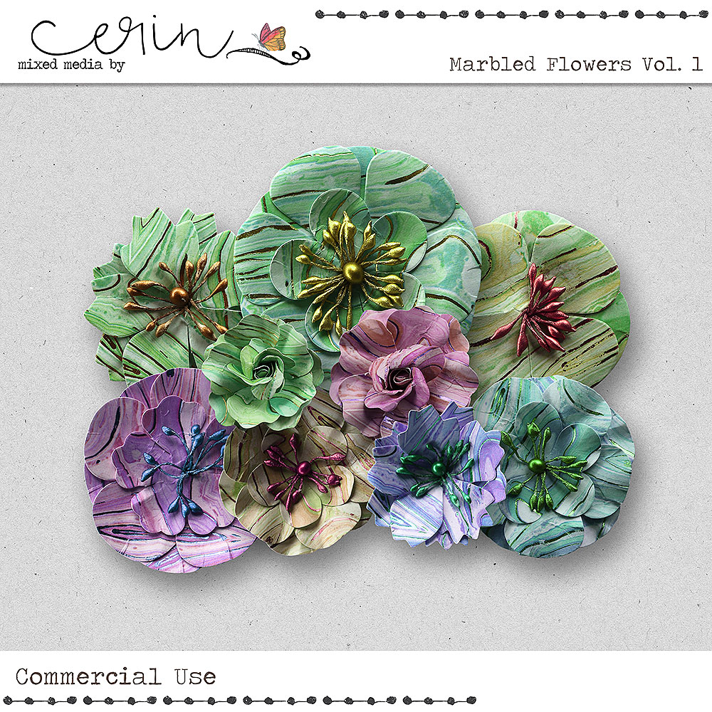Marbled Flowers Vol 1 (CU) by Mixed Media by Erin