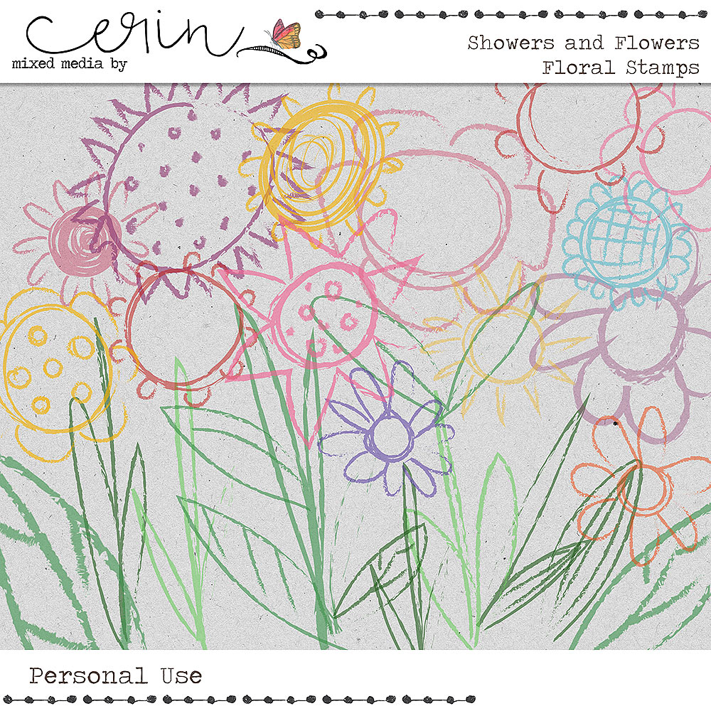 Showers and Flowers: Floral Stamps by Mixed Media by Erin