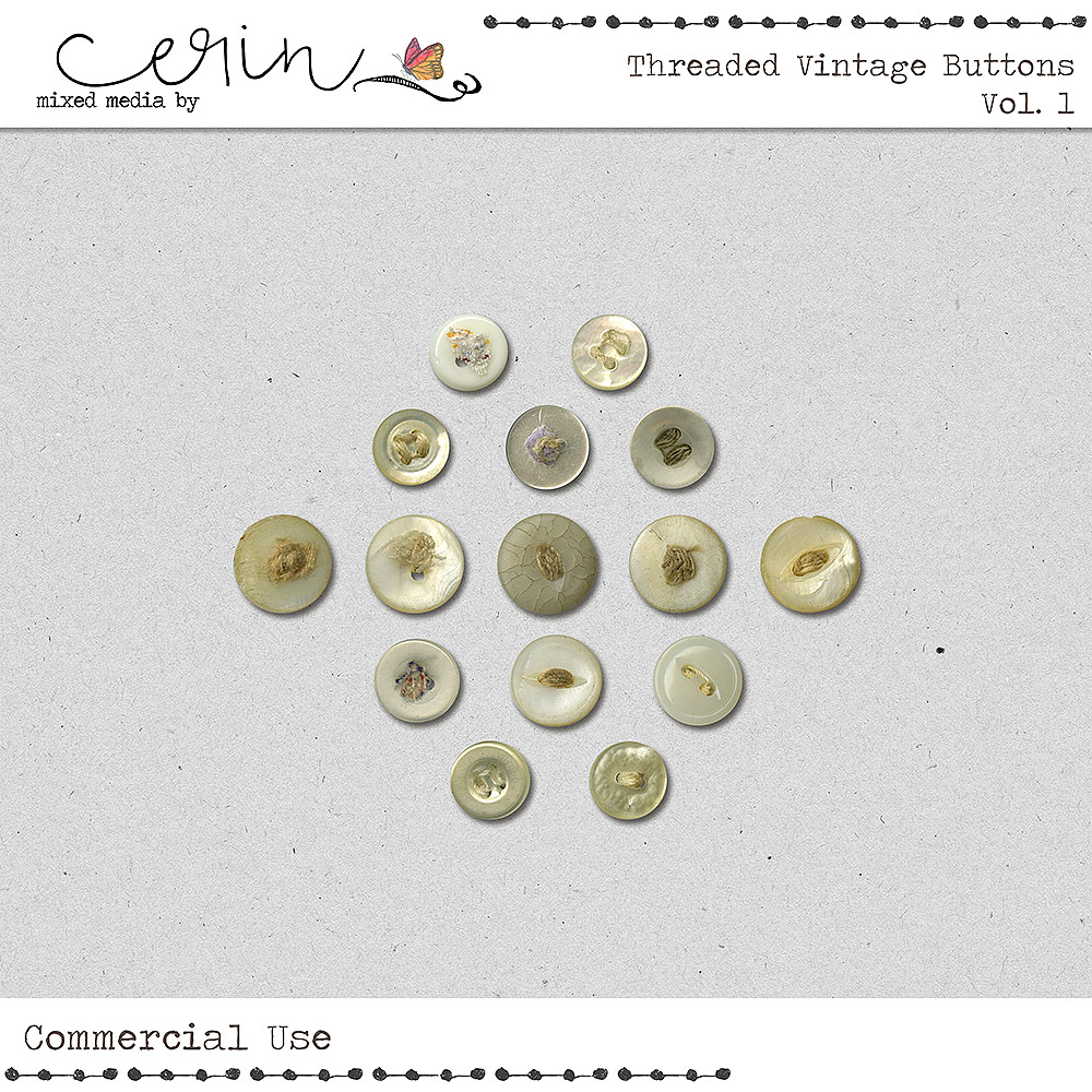 Threaded Vintage Buttons Vol 1 (CU) by Mixed Media by Erin 