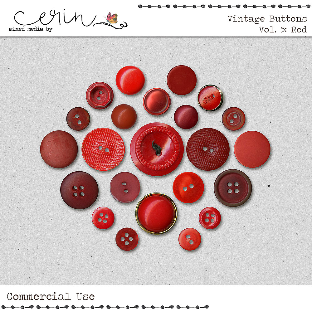 Vintage Buttons Vol 5: Red (CU) by Mixed Media by Erin 